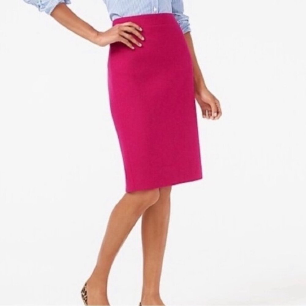 NWT J.Crew No. 2 Pencil Double Serge Wool Skirt Pink Fuchsia Size 0 Petite